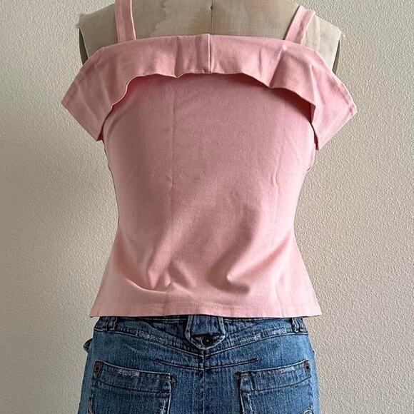 Vintage y2k pink off the shoulder tank top size M - Picture 3 of 8